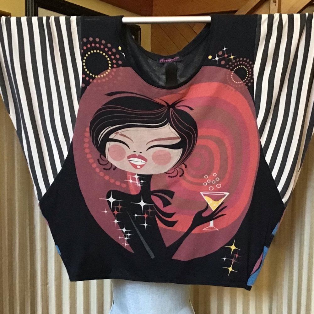 Custo Barcelona Retro Batwing Abstract Top